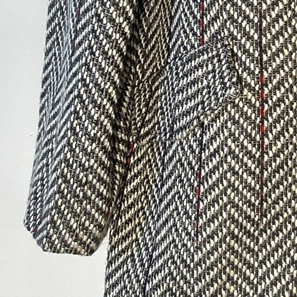 R-Q-T SZ L Gray Herringbone Tweed Wool Blend Coat Preppy Classic Essential - Picture 5 of 9